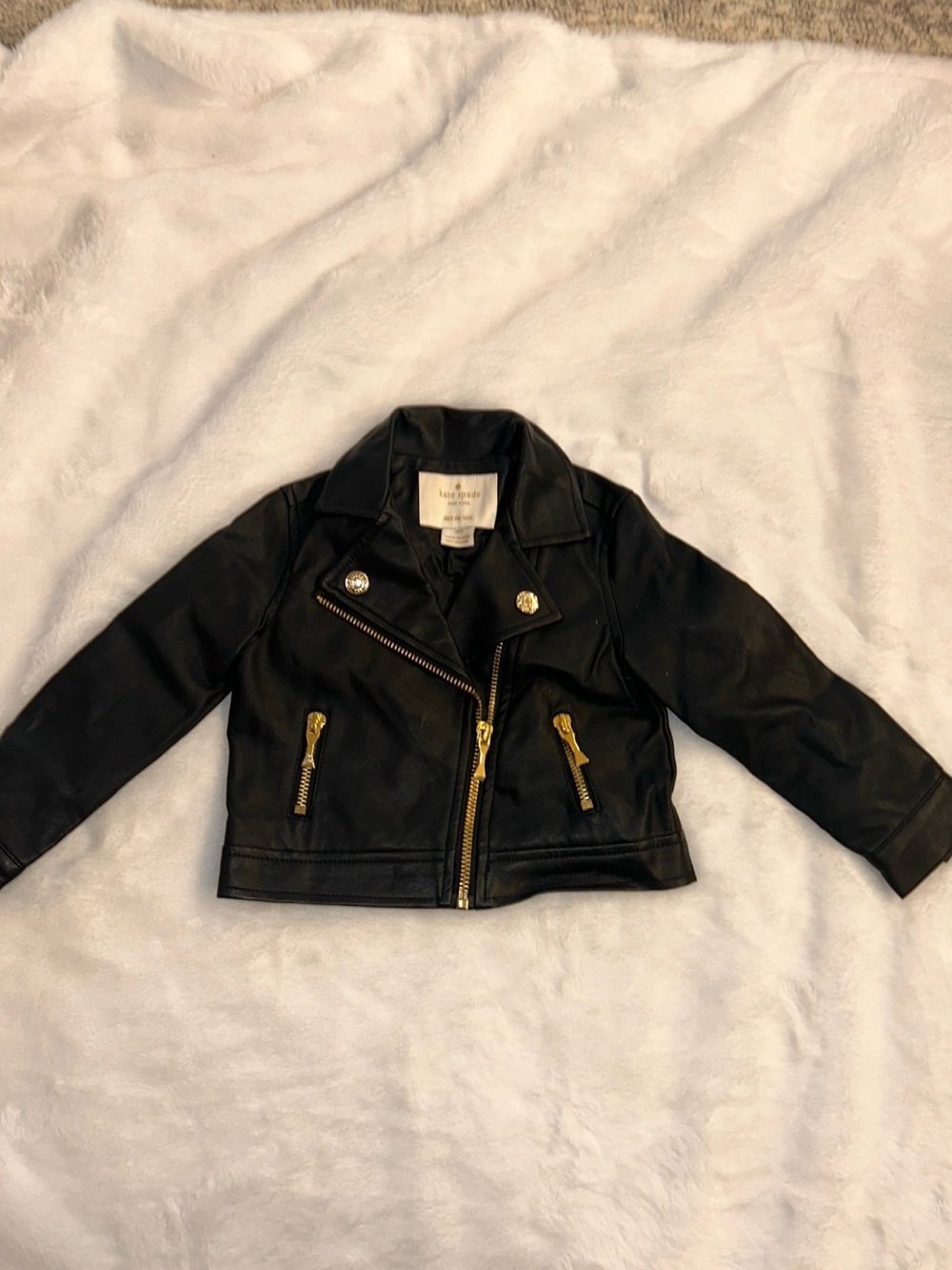 Toddler  Black Faux Leather Moto Jacket with Gold Zippers